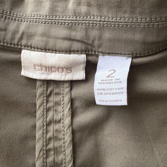 Chico's Olive Green Fitted Stretch Blazer Jacket Military Inspired Size Large 2 - Picture 3 of 3
